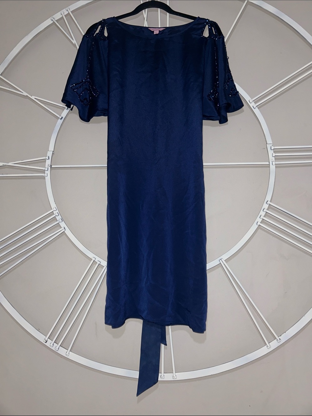 Lilly Pulitzer Bead Embellished Navy Midi Shift Dress with Tie Back